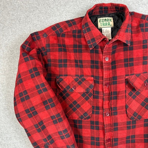 Ozark Trail Other - Ozark Trail Mens LT Red Black Buffalo Plaid‎ Quilted Lined Flannel Shirt Jacket